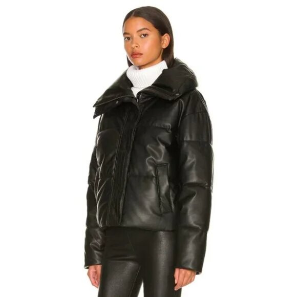 Alp N Rock Peak Vegan Leather Puffer Jacket in Black - Picture 4 of 6